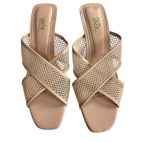 Zara Mesh Stiletto Mules Nude Cream Size 10 / 41 - Picture 5 of 14